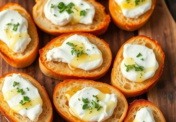 Savory Sourdough Crostini with Whipped Goat Cheese and Honey