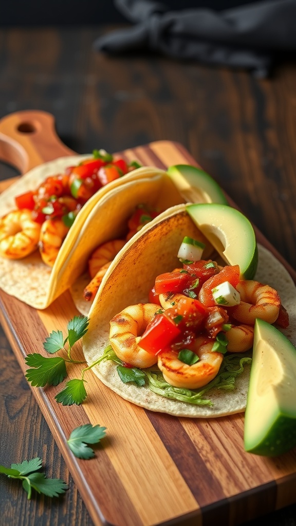 Delicious Mediterranean grilled shrimp tacos with fresh toppings.