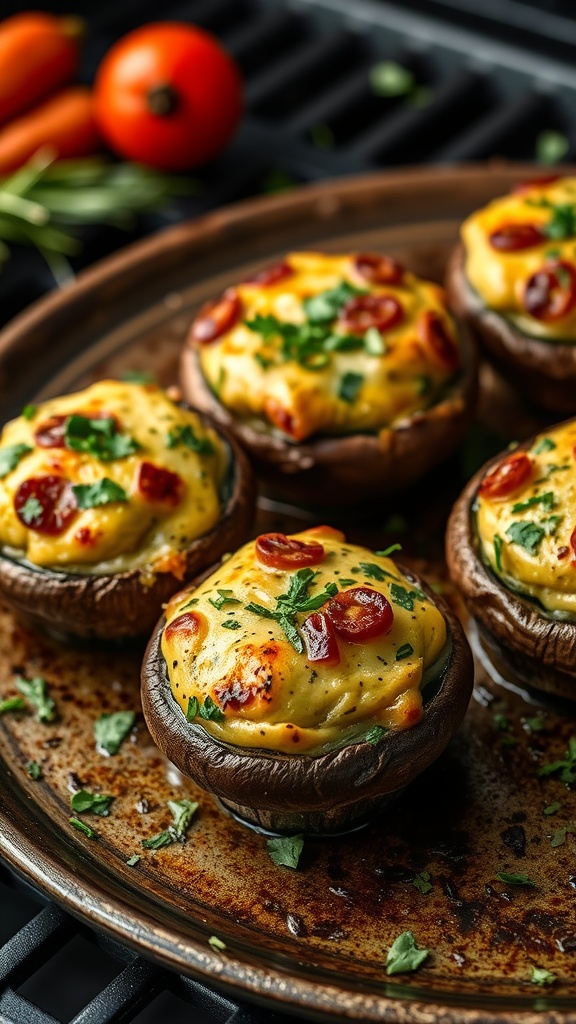 Stuffed grilled portobello mushrooms with herbs and cheese