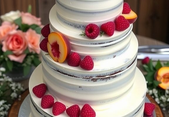 Peach Raspberry Wedding Cake